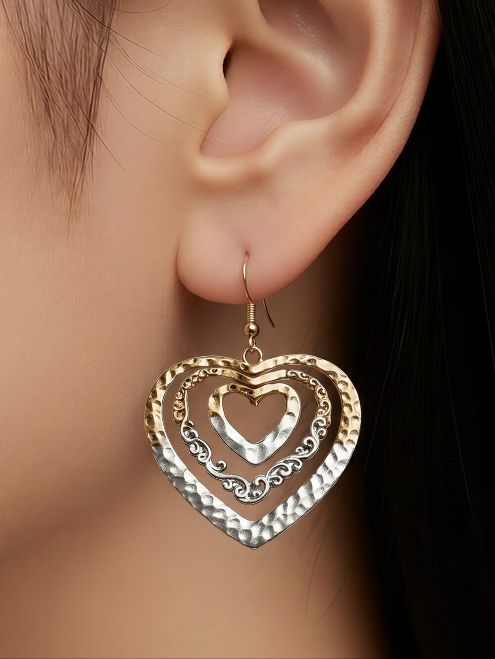 NWT Nadine West Gold and Silver Rotating Heart Earrings ~1 1/2"